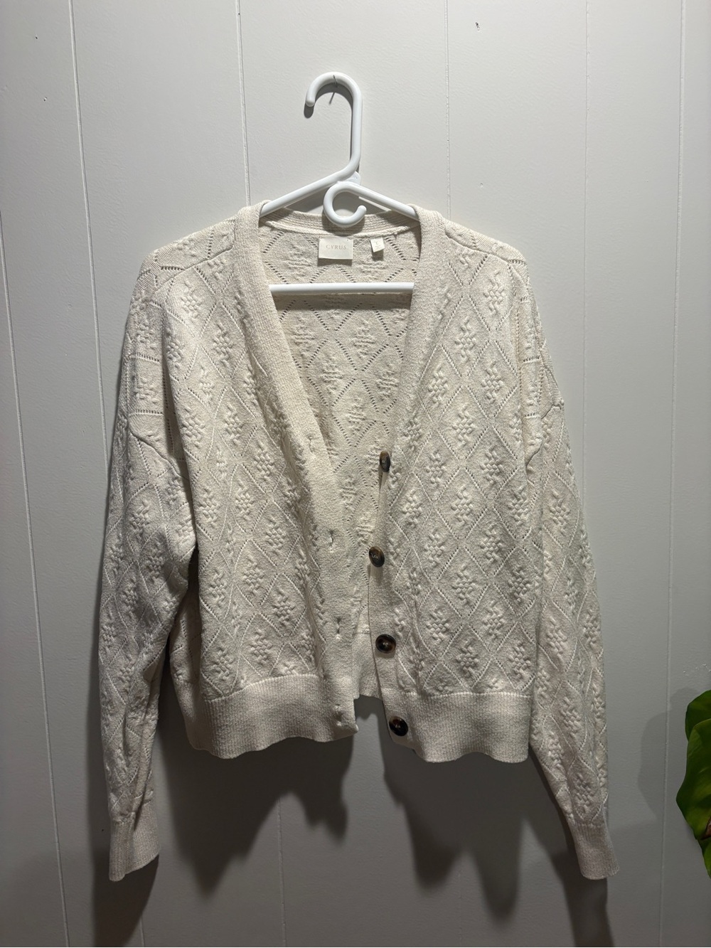 Cyrus Cream Textured Diamond Knit Button Cardigan